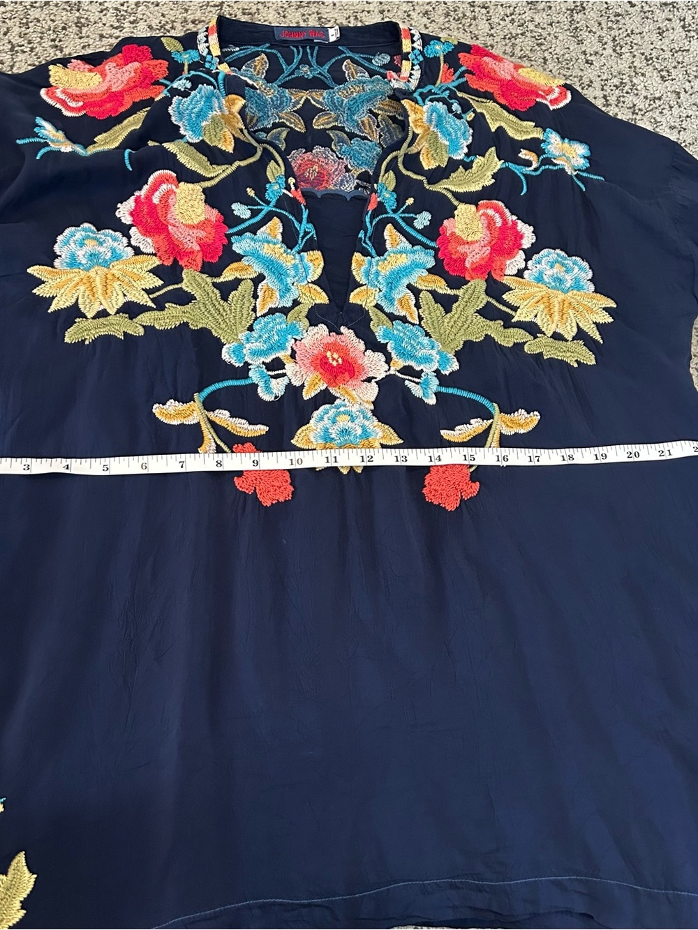 Johnny Was Blue Flora Heavily Embroidered Long Sleeve Tunic Blouse Size Small - Picture 9 of 11